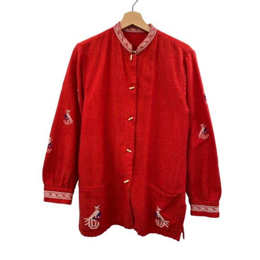 Hand-Woven Mayan Modern Jacket Artisan Embroidered Red